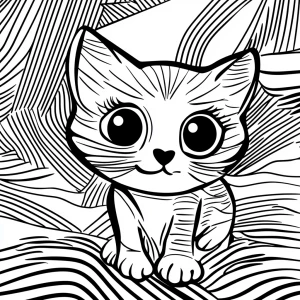 Create a coloring page design with thick lines, featuring a kitt...
