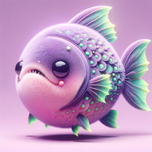 Cute giant purple and neon green piranha