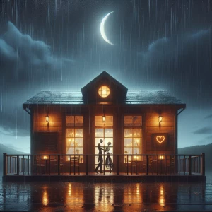 Animate the rain Depict a cozy, rain-drenched evening in front o...