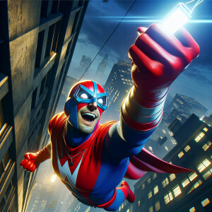 Spiderman swinging triumphantly at the top of the Empire State B...