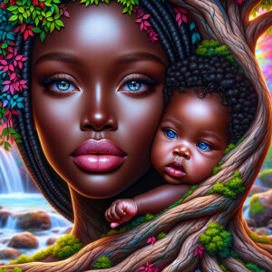 Create a close-up, hyper-realistic 3-D oil painting of a tree wi...