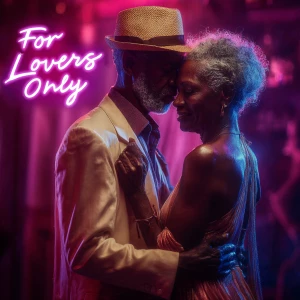 beautiful Jamaican elderly couple dancing romantically in a neon...