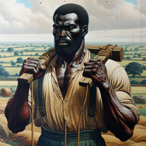 A man with oxen Yoke around his neck and hands