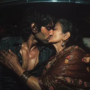 Hyperrealism, photo painting .a  indian criminal sweaty muscular...