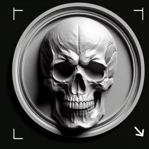 Evil skull, grayscale 3d bas relief, flat lighting, no shadows,...