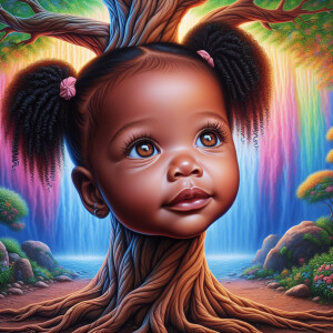 Create a hyper-realistic 3-D oil painting of a tree with a fulle...
