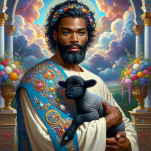 Oil painting of an African-American man resembling Jesus Christ,...