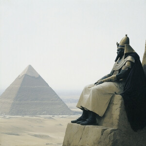 The Pharaonic king on his throne atop the pyramids --sref 317335...