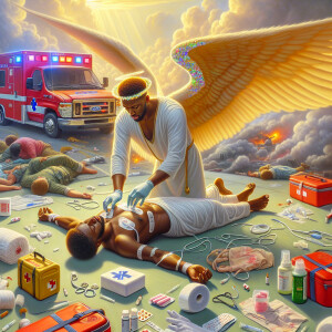 Create a realistic 3D oil painting depicting a scene of emergenc...