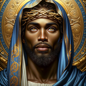 A hyper-realistic image of an African-American Jesus Christ, ser...