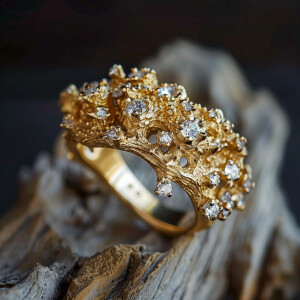 Exquisite rustic gold ring adorned with sparkling diamonds