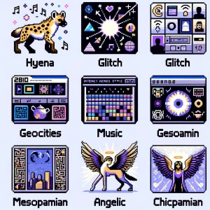8bit pixel graphic ui elements barbie/hyena/glitch/y2k/music/geo...
