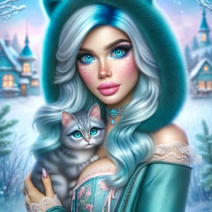 An airbrushed image of a fantasy-inspired girl with vibrant turq...