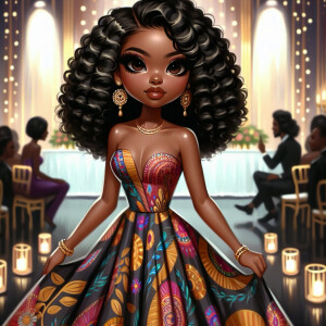 "Create an artistic depiction of an African American chibi chara...