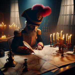Napoleon strategizing at a map table