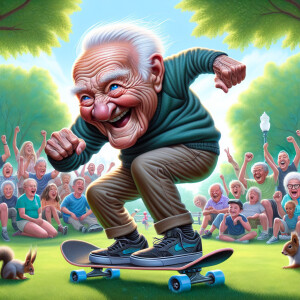 Funny and crazy caricature of a 95 year old American grandpa in...