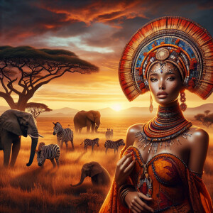 Envision a magnificent African savannah at the golden hour of su...