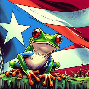 Puerto Rican flag and frog
