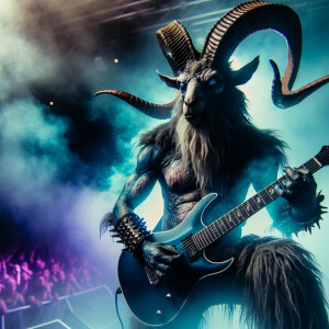 Man-Goat Hybrid Playing Heavy Metal Music On his electric guitar...