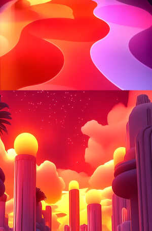 Light neon, futuristic cityscape, bioluminescent plants, hologra...