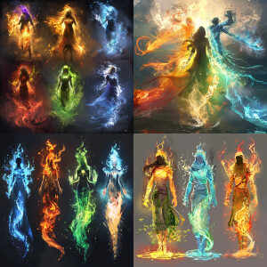 Fuse 5 elemental character no face, just figures. Aether guardia...