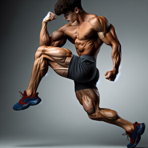A muscular boy. Huge legs. Flexing legs