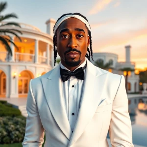 create a highly detailed image of a man resembling 2Pac, dressed...