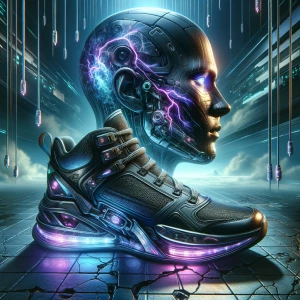 "Futuristic Air Jordan 11-inspired sneaker — sleek, glossy paten...