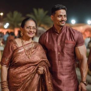 Realism .a  attractive gujarati mother in law in her 40s wearing...