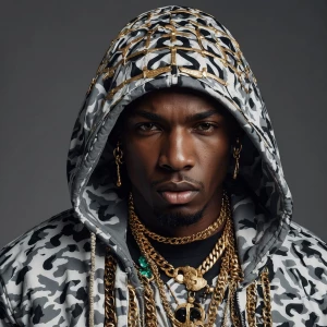 Caucasian male wearing hip-hop clothing and jewelry