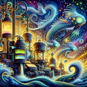 In the captivating scene of a bioluminescent mythological geneti...