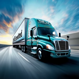 Design an image featuring of a truck emblazoned with the logo "H...