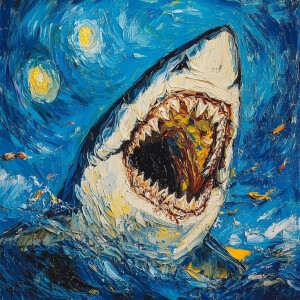 Jaws in the style of vincent van gogh