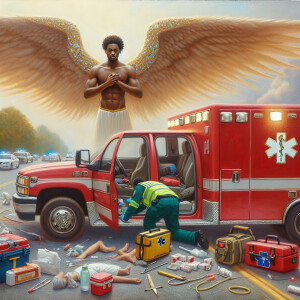 Create a realistic 3D oil painting depicting a scene of emergenc...