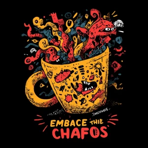 Flat vector illustration of a hand-drawn coffee cup overflowing...