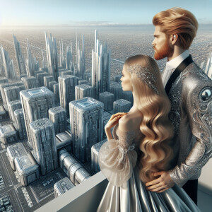 "A hiperrealistic, image of a futuristic silver city, from the t...