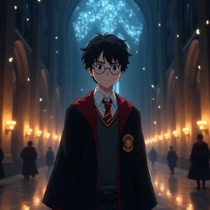 Create an image of Harry Potter, a young wizard with black hair...