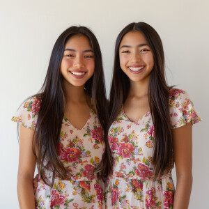 Cute twin Sisters 

A cute woman

Smiling 

Clothes: Floral Dres...