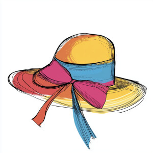 Design a wide-brimmed sunhat adorned with a stylish band or bow...