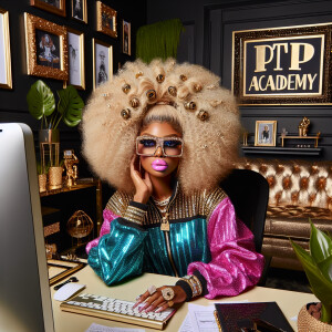 Compose a glamorous bedazzled African American woman with volumi...