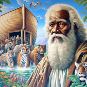 A close-up and detailed wall painting focusing on Noah, depicted...