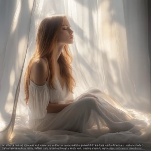 “An ethereal morning scene where (fit tall supple well endowed I...