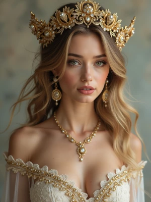 Create an image of the goddess of beauty, depicted as she gracef...