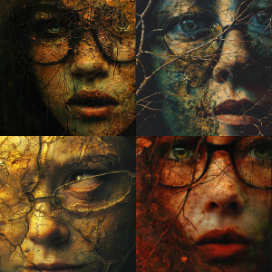Zdzisław Beksiński, beautiful gothic woman, freckles, glasses, u...
