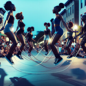 At night, under the blue glow of street lights, a group of young...