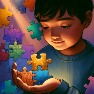 "Illustrate a young Hispanic child gently holding a diverse grou...