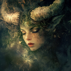 Rising from a cosmic rift, this female creature embodies Taurus’...