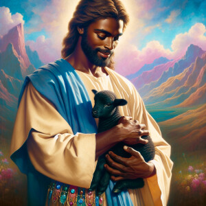 Oil painting of an African-American man resembling Jesus Christ,...