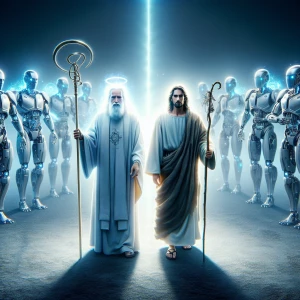 God & Jesus against Robots, physically based rendering