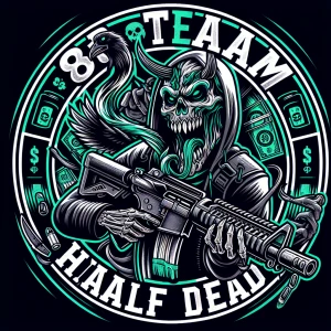 Create  a professional, horror-themed circular brand logo featur...